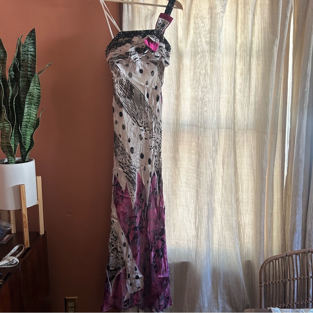 Dave & Johnny Vintage Y2K Silk Dress Beaded One Shoulder Formal Cocktail Size 4